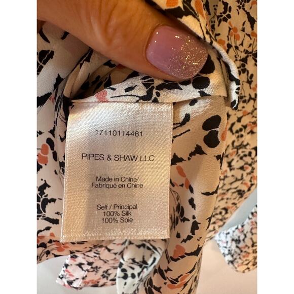 Veronica Beard 100% Silk Long Sleeve White Black Print Neck Tie Button Up Blouse - Picture 6 of 7